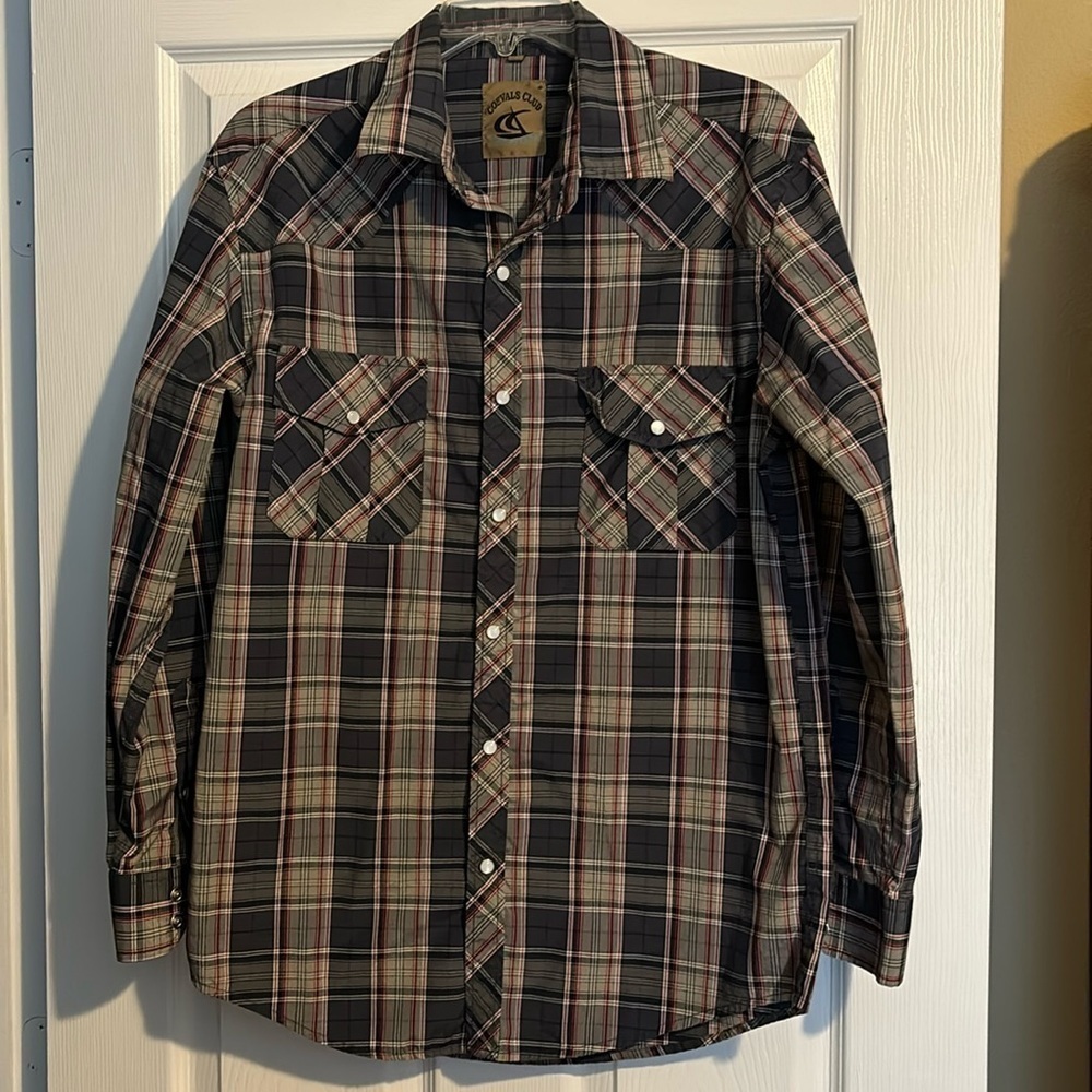Coevals Club men’s plaid long sleeve pearl snap shirt size medium
